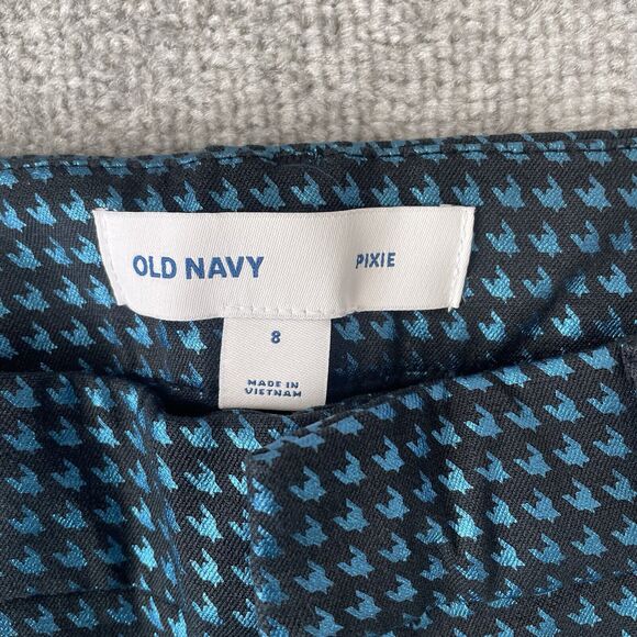 Old Navy Pants Womens 8 Black Metallic Blue Houndstooth Pixie Stretch Shimmer - Picture 5 of 12